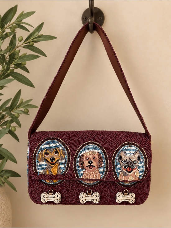 T.J.Maxx Handbags - Beaded Brown Shoulder Bag with Playful Dog Motifs - TJ Maxx viral bags
